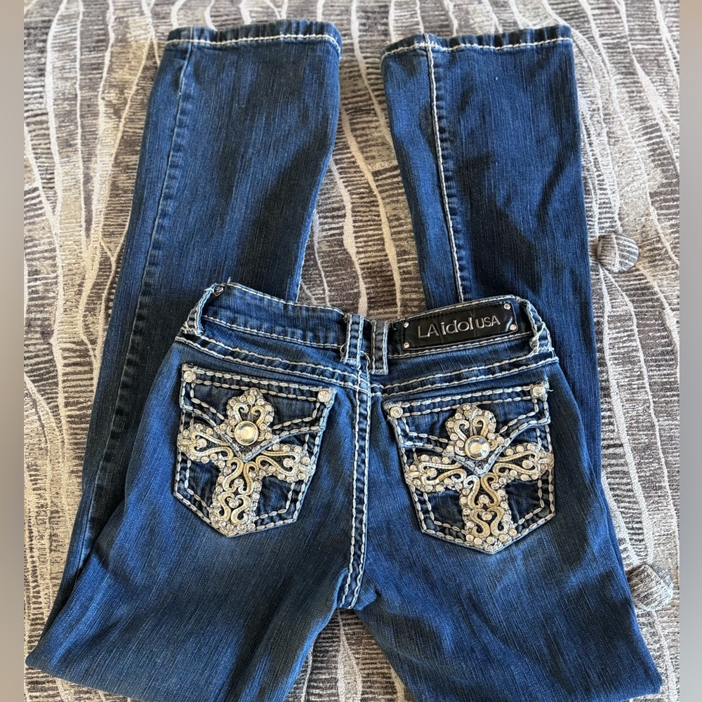 L.A. idol Women's Blue Embellished Jeans